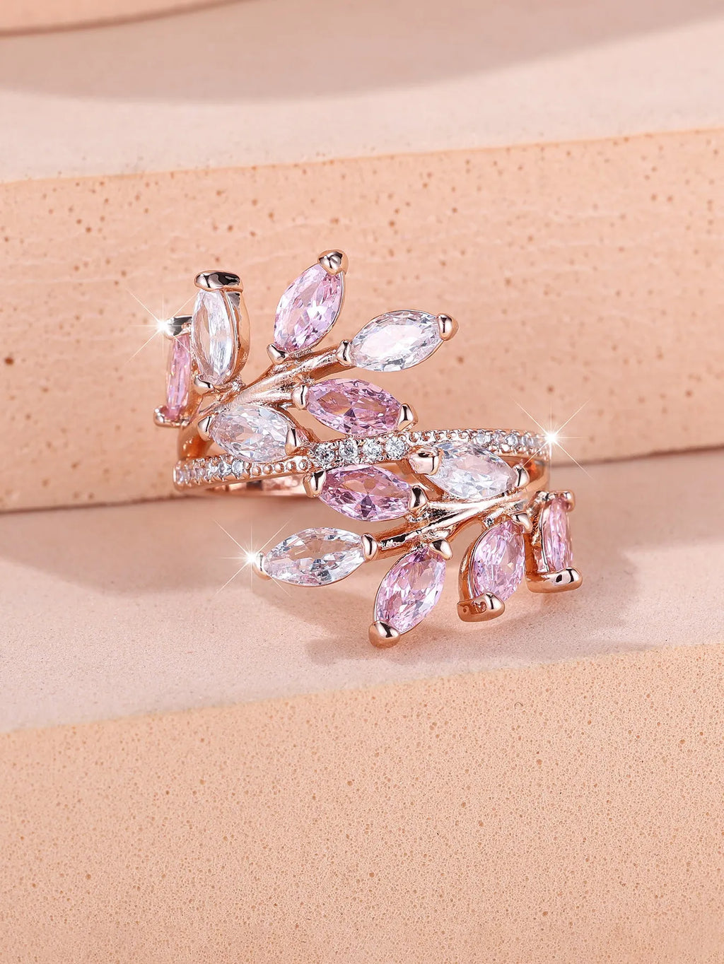 Adjustable copper leaf ring with a horse eye zircon stone in a choice of nine colour finishes.