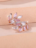 Adjustable copper leaf ring with a horse eye zircon stone in a choice of nine colour finishes.