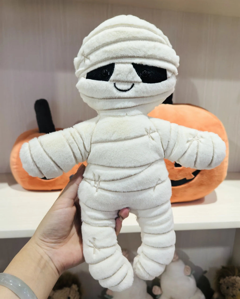 Halloween skull pillow plush toy in Skull Bob colour, 40cm height, soft decorative cushion for kids