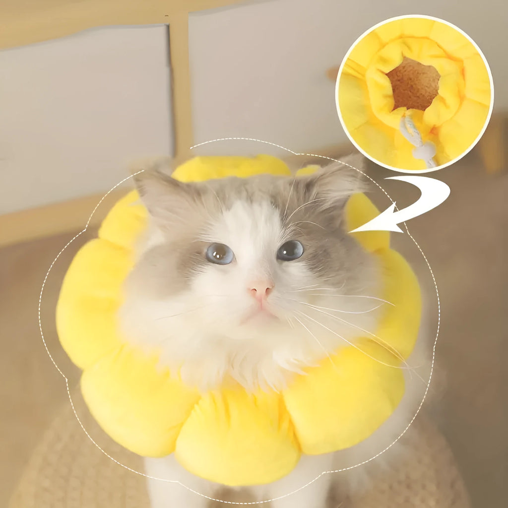 Cute sunflower shaped pet recovery collar for cats and small dogs, soft cotton, adjustable size