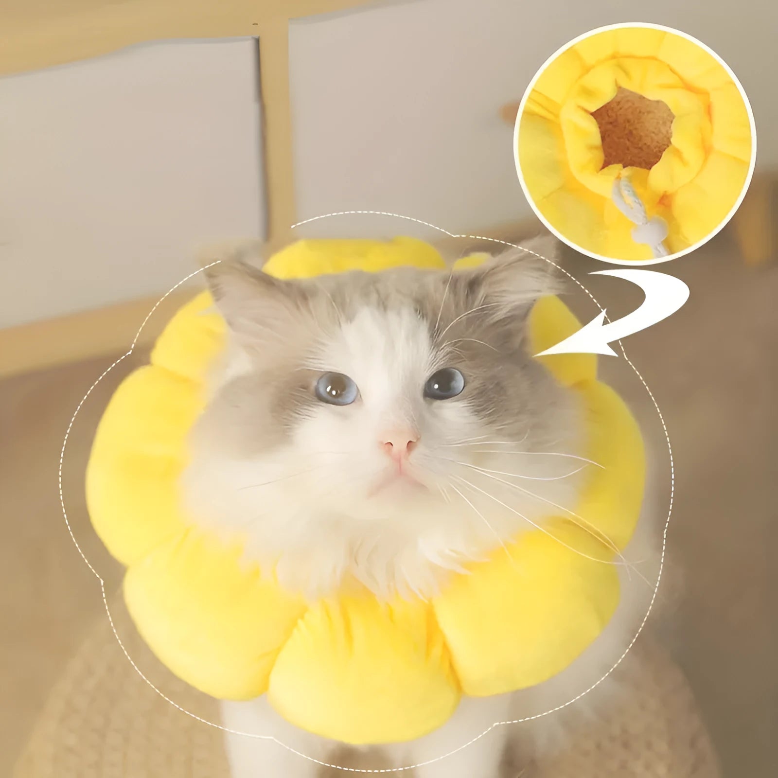 Cute sunflower shaped pet recovery collar for cats and small dogs, soft cotton, adjustable size