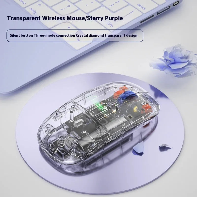 Self-charging Bluetooth mouse in silver with three-mode connection for tablet and laptop use