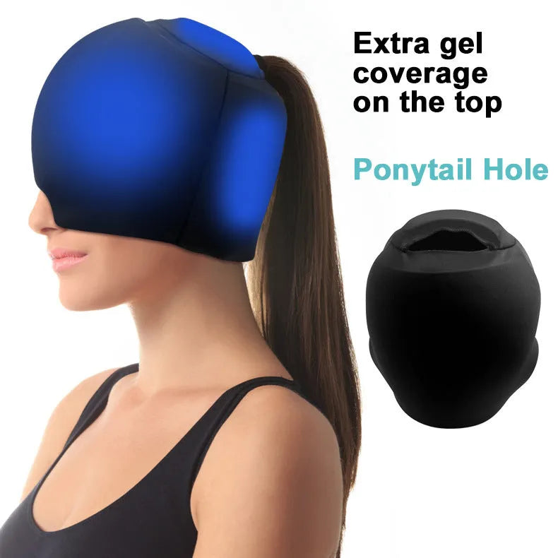 Simple solid colour cold compress cap with fully enclosed design for headache and fever relief
