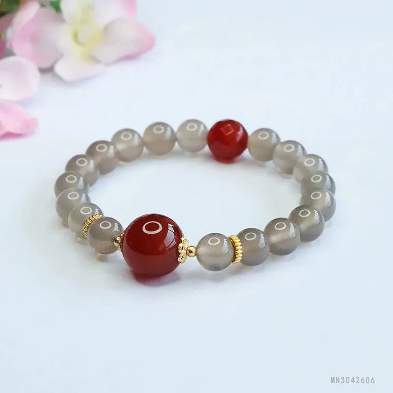 Smoky purple chalcedony and red agate bracelet with 8mm geometry beads.
