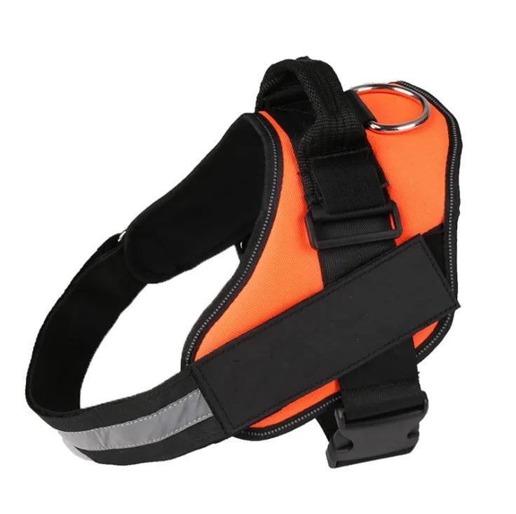 Personalised reflective breathable nylon dog harness in black with adjustable chest strap and handle