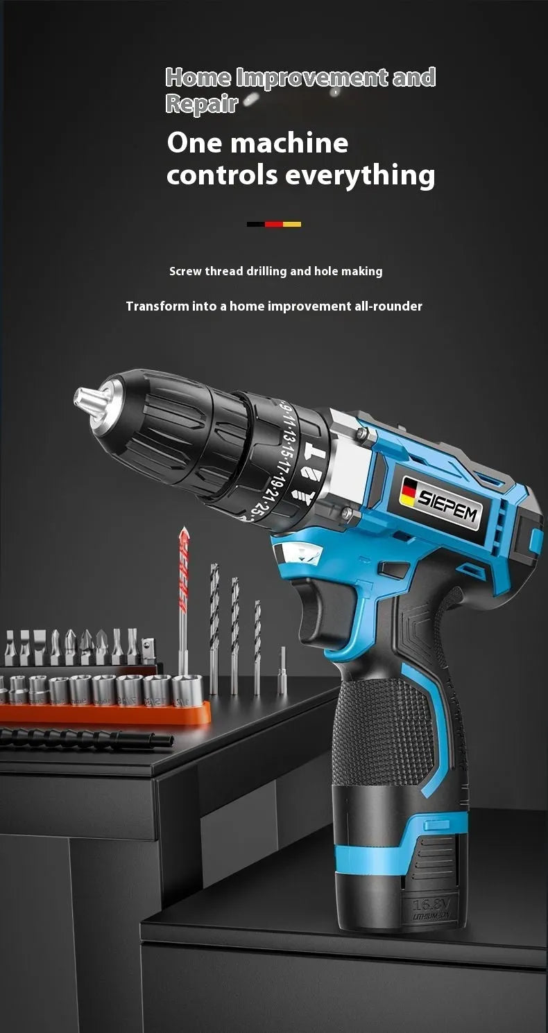 12V black and grey impact pistol drill electric screwdriver with plastic storage box in luxury packaging