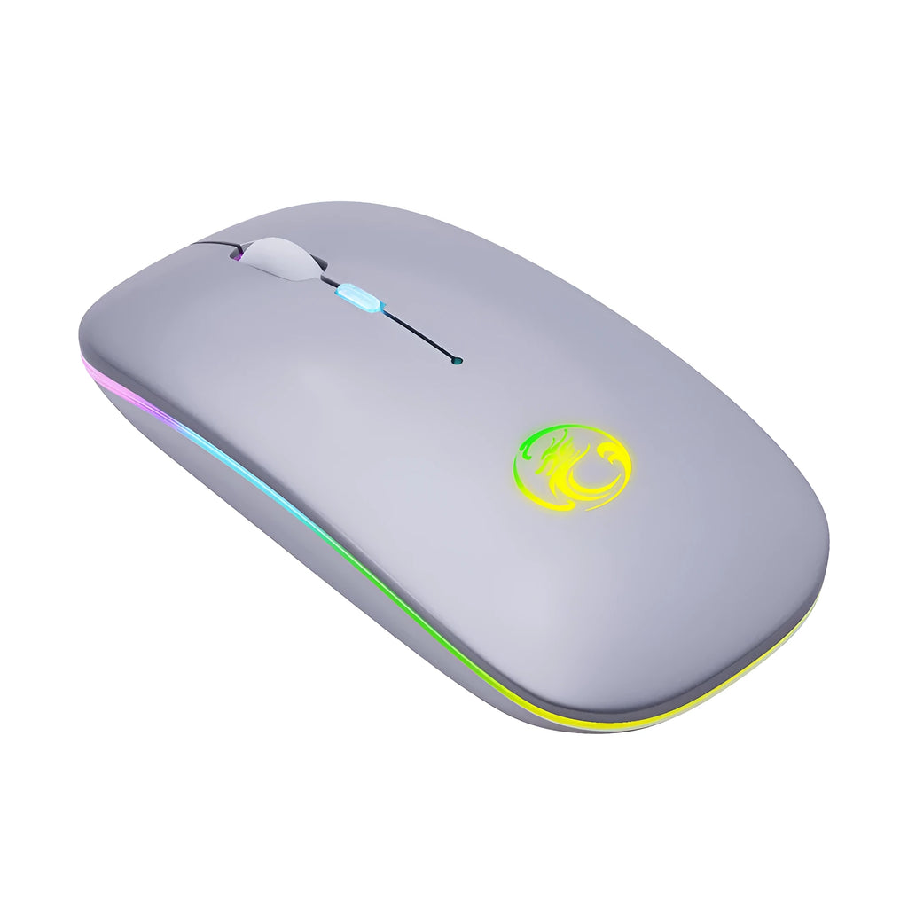Black and white dual-mode wireless silent mouse with luminous charging scroll wheel.