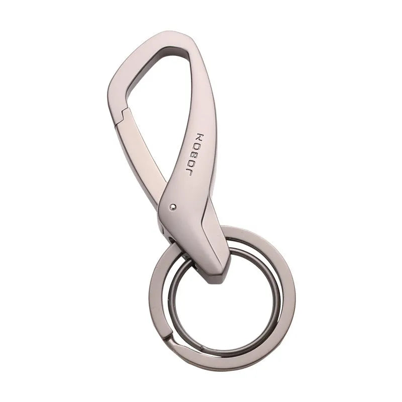 Zinc alloy double ring keychain for car keys in black, chrome, and nickel finishes.