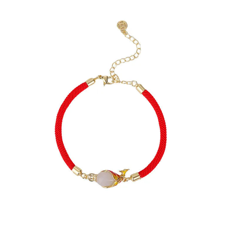 Lucky koi red electroplated copper necklace and matching hand strap bracelet set with carp charm.