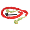 A woven cotton rope dog toy for tug of war and chewing, shown in red.