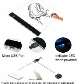 Three-speed dimming A4 LED drawing board with USB cable for tracing and sketching