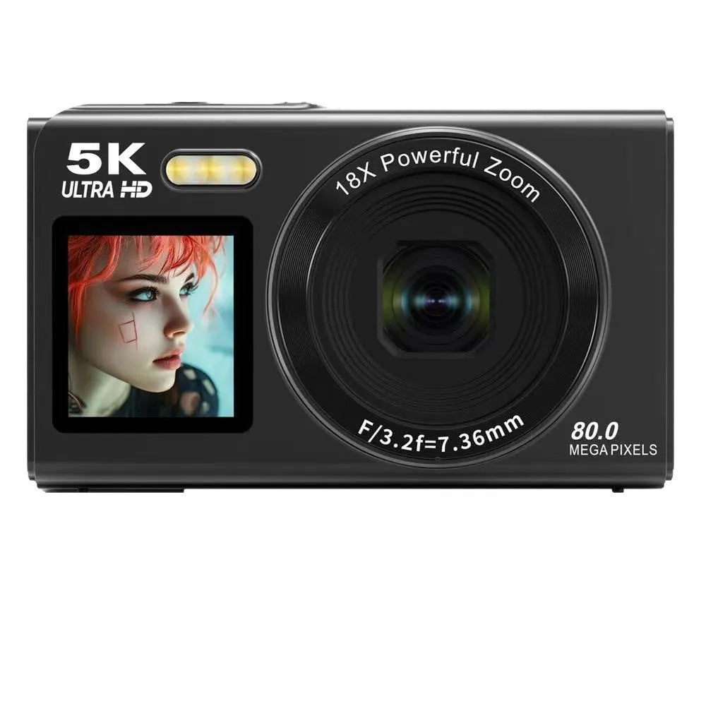 HD dual-screen selfie video digital camera in pink with ABS PC body and Full HD screen