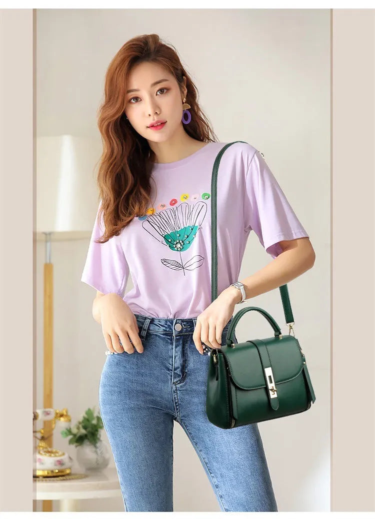 Women's vertical square messenger shoulder bag in soft PU leather with interior lining