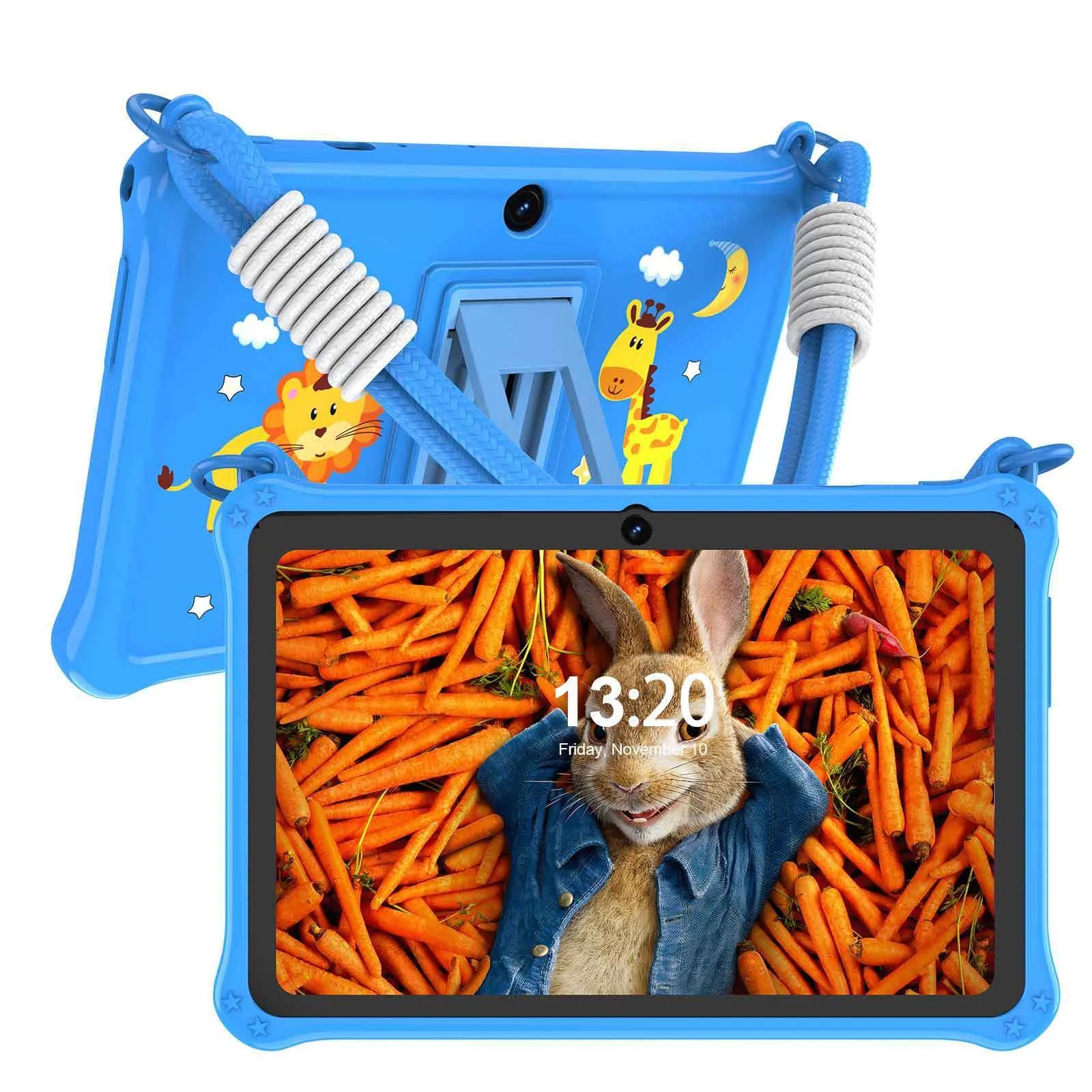 7-inch children's tablet silicone protective case with flat strap in sapphire blue and dark pink colours