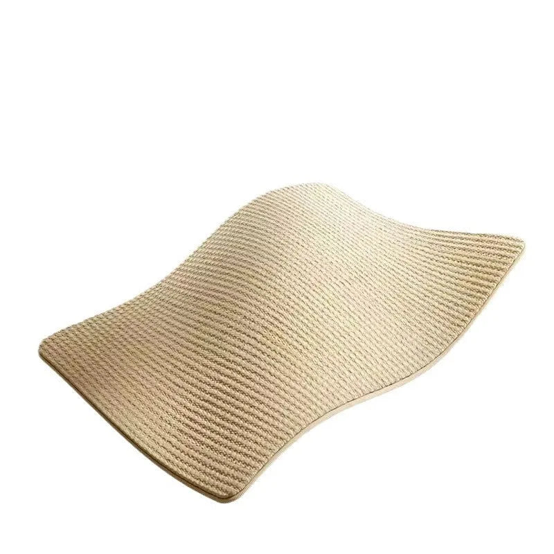 A pastoral-style cat scratch board with a woven sisal blanket scratching surface, shown in small and large size options.