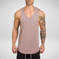 Men's sleeveless long tank muscle workout t-shirt in black, gray, green, khaki, or white, sizes M to XXL.