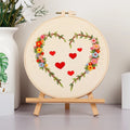 DIY embroidery kit with heart-to-heart love design on cotton cloth, 20cm bamboo taboret frame, Nordic style, Valentine's Day craft