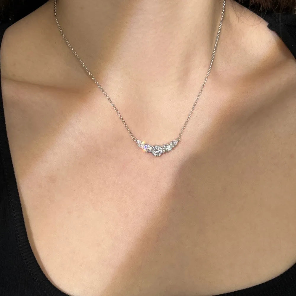 925 silver zircon inlaid women's necklace platinum colour with diamond treatment on white background