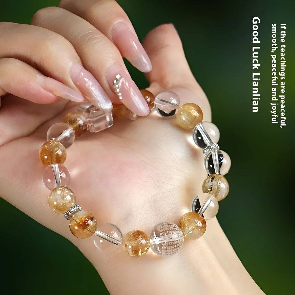 Handcrafted women's crystal beaded bracelet with freshwater pearls and citrine crystals