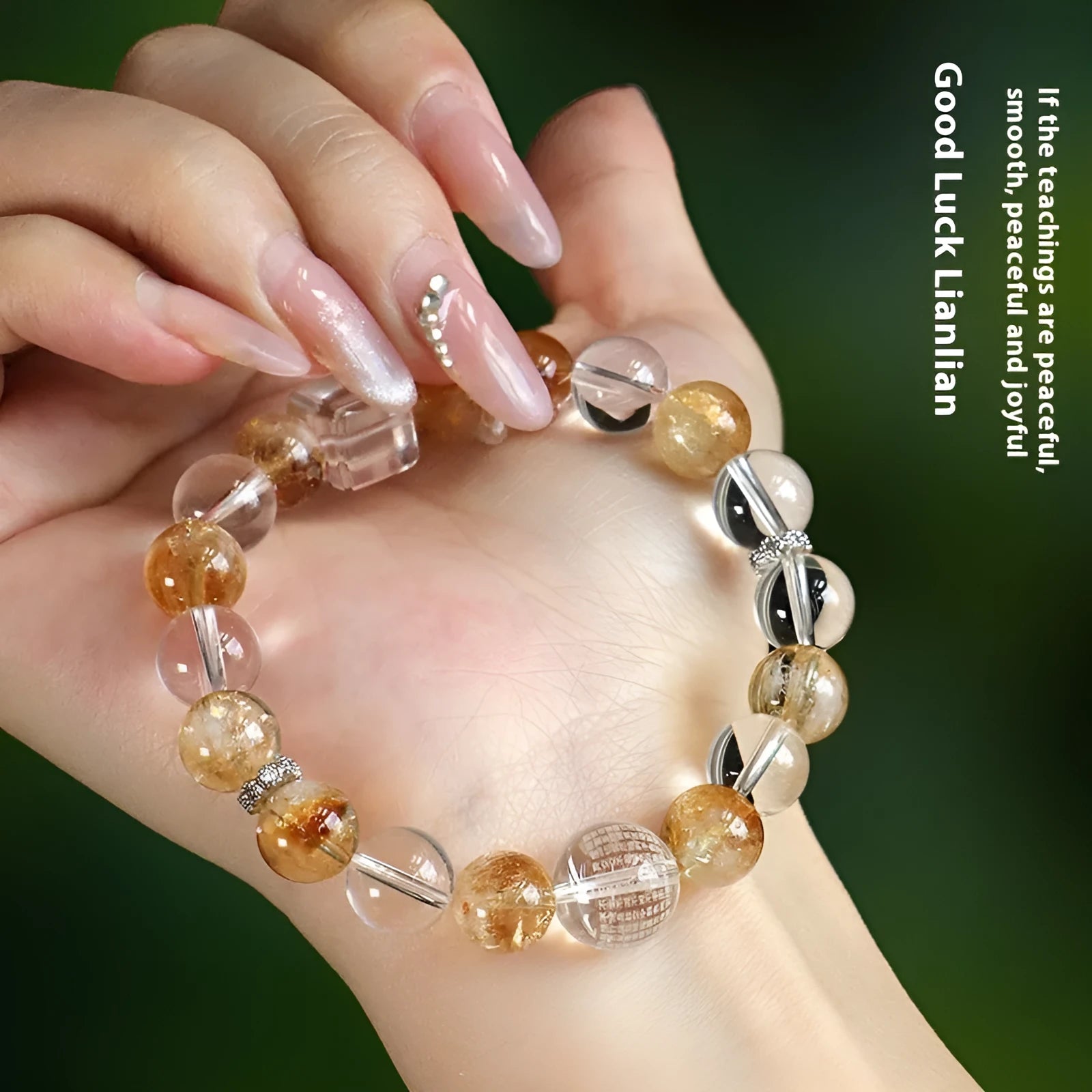 Handcrafted women's crystal beaded bracelet with freshwater pearls and citrine crystals