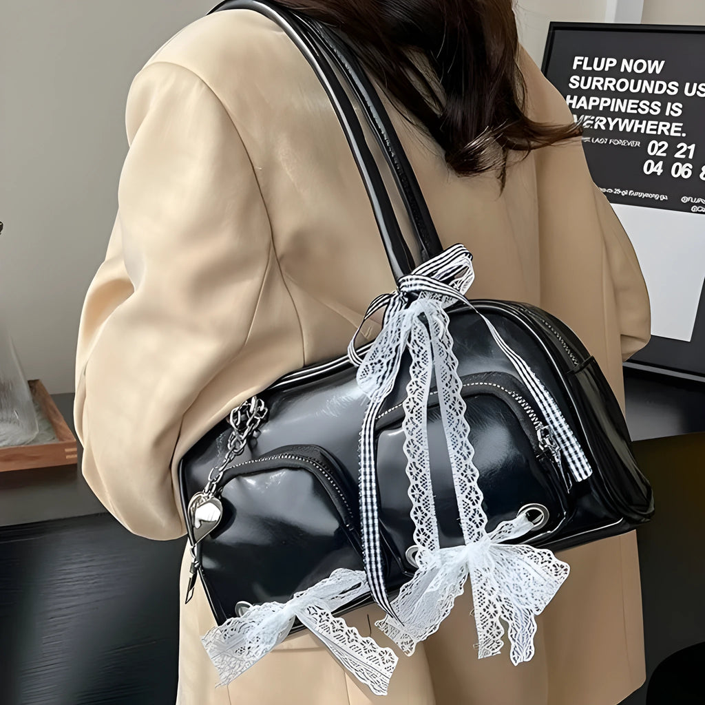 Soft PU shoulder bag with double straps in horizontal square shape