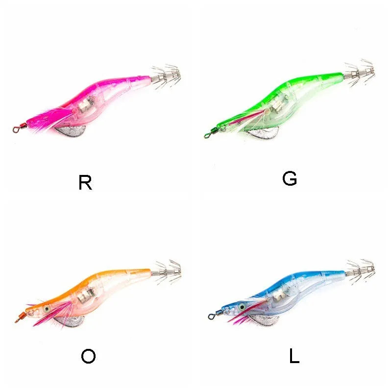10cm electronic shrimp mino hard bait with 2.5# hooks, 3D eyes, and four colour options for sea rod fishing