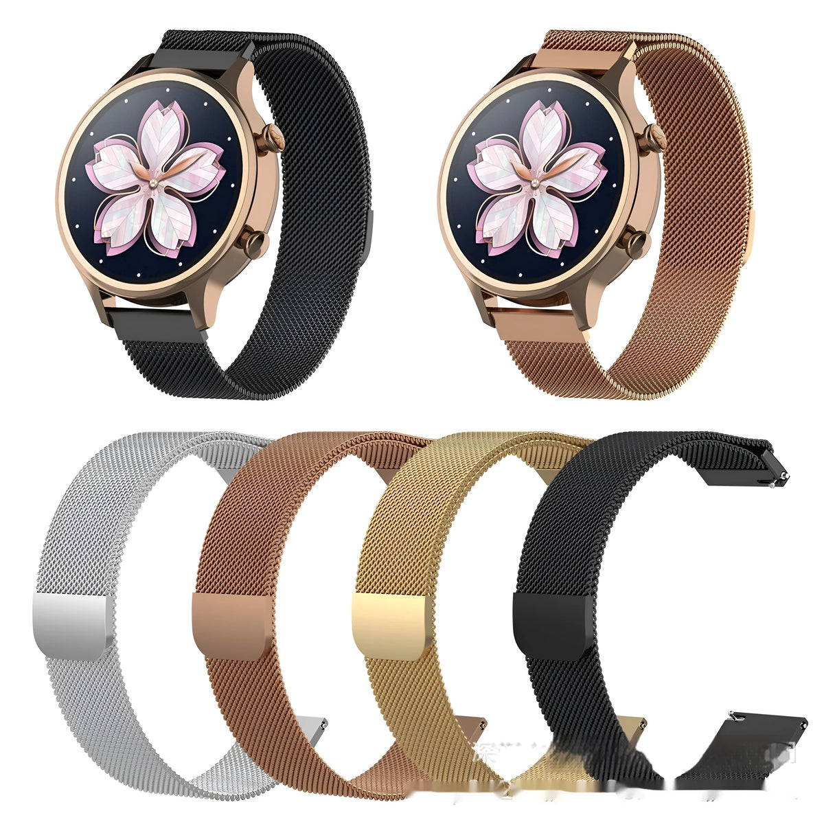 Milanese magnetic strap 18mm stainless steel band for Ticwatch C2 smart bracelet black finish