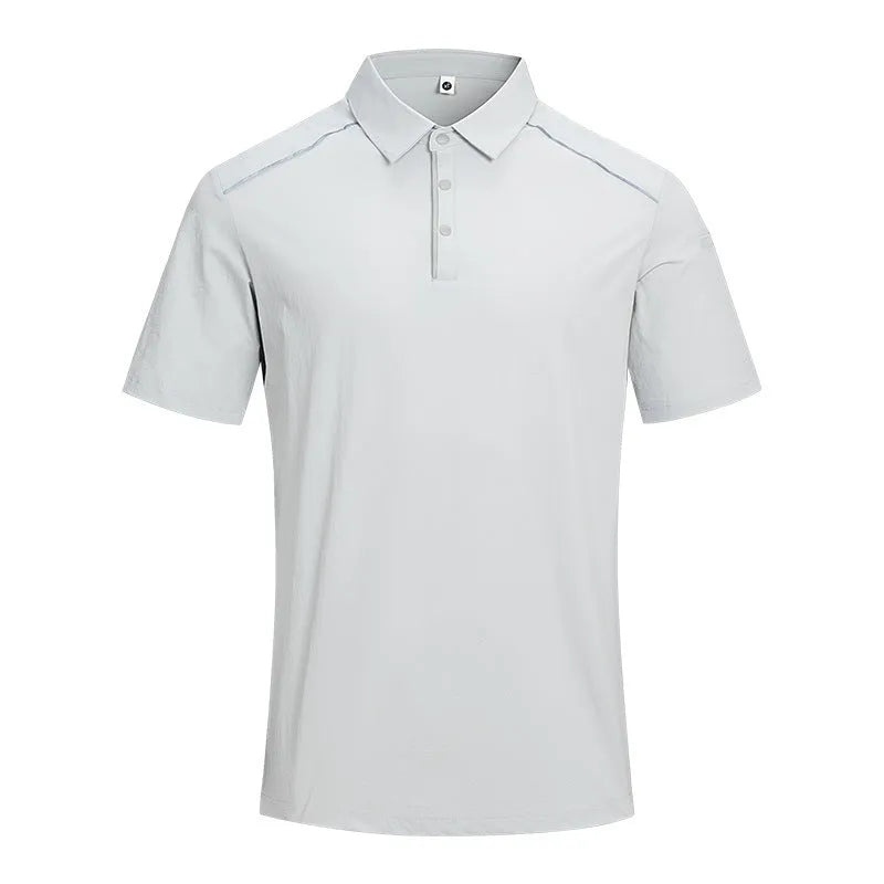 Light luxury polo shirt in quick-dry fabric showing slit design detail and solid colour options