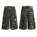 Camouflage wide leg cotton shorts with burrs set detailing for summer casual wear