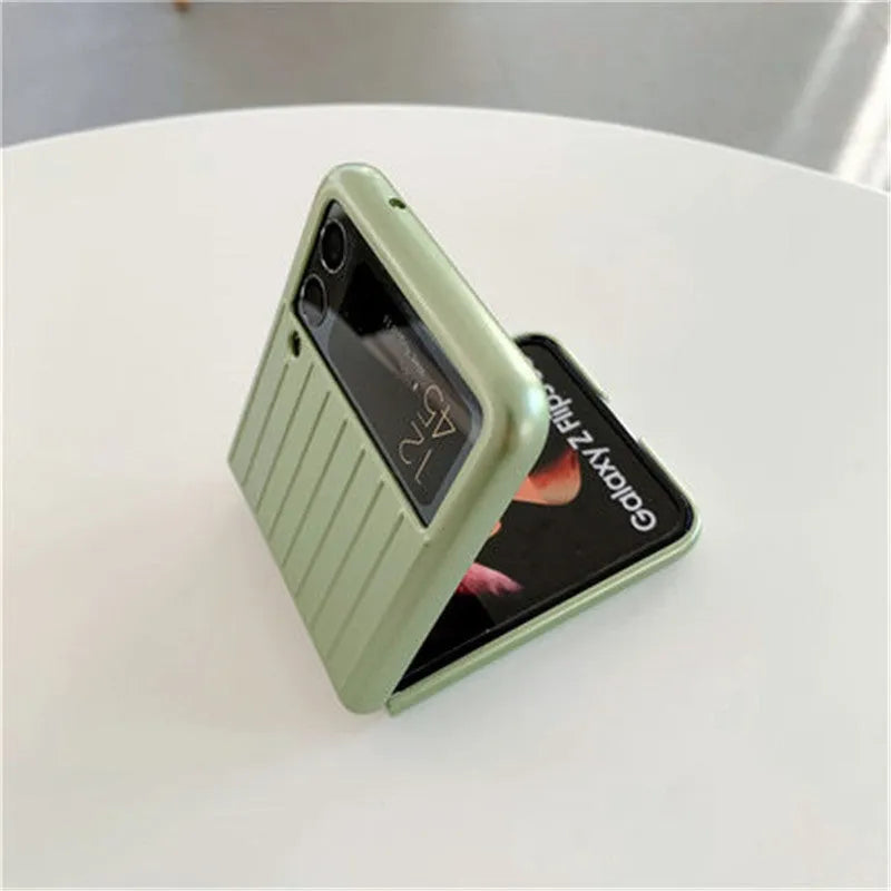 Samsung Z Flip3 ultra-thin flip phone case in solid colours: black, red, pink, silver, gold, sky blue, light green.