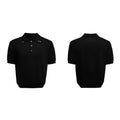 Men's double lapel collar short sleeve shirt in black slim knit polyester fabric