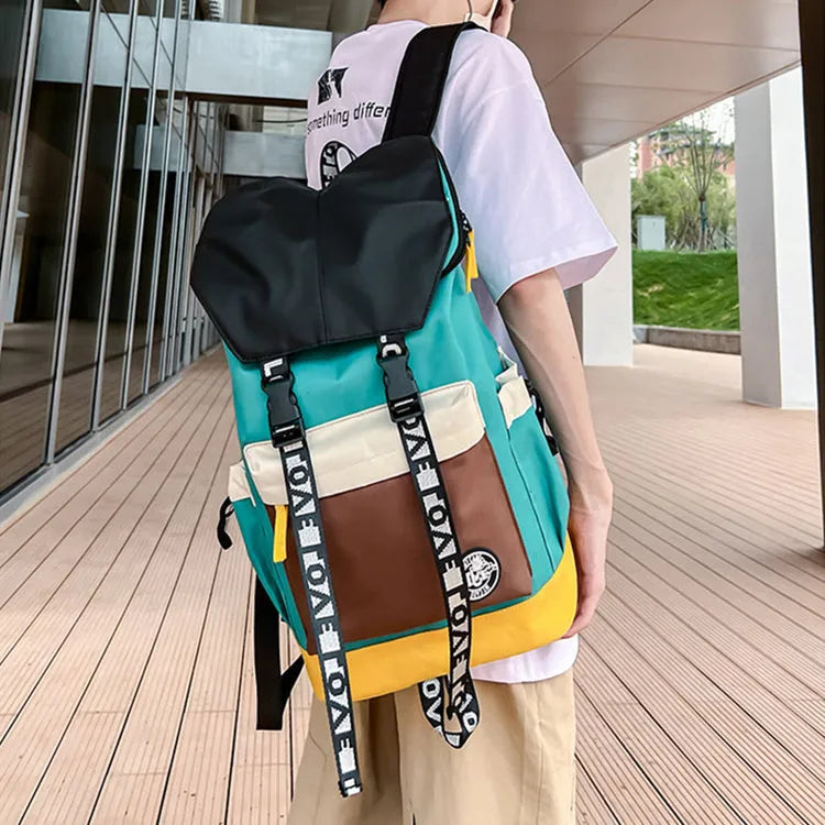 Colour matching Oxford cloth backpack shown in black, green, and red colour options