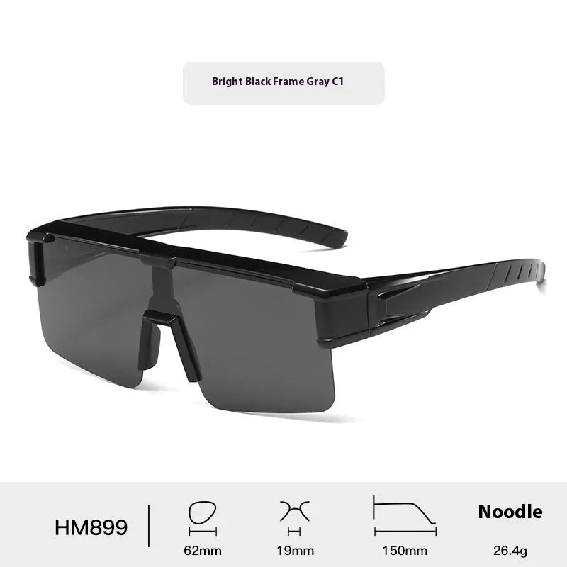 Men's outdoor riding glasses with gray lenses and bright black frame for wind and sand protection