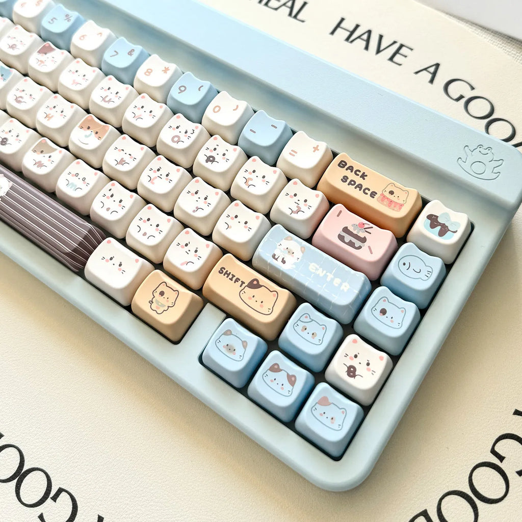 High Sea Salt Cat themed PBT key cap set for mechanical keyboards with sublimation printed designs and two colour suit options