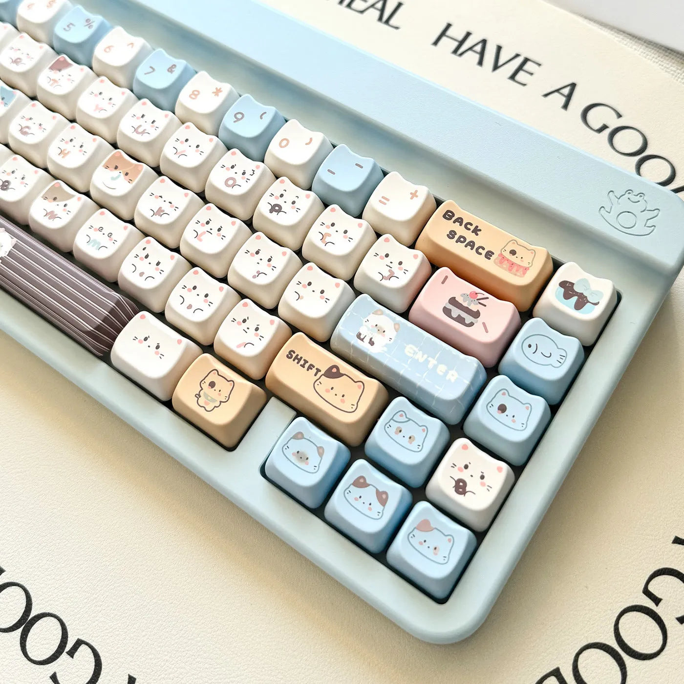 High Sea Salt Cat themed PBT key cap set for mechanical keyboards with sublimation printed designs and two colour suit options