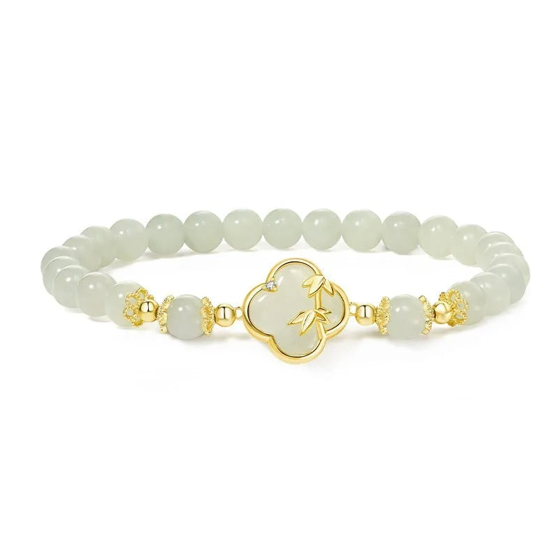 Hetian Jade leaf design bracelet and necklace set in national style.