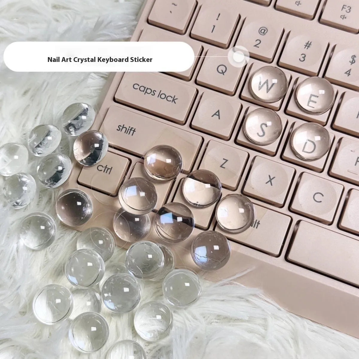 Crystal glass ball keyboard stickers in 12x6mm and 16x8mm round PVC sizes with self-adhesive backing