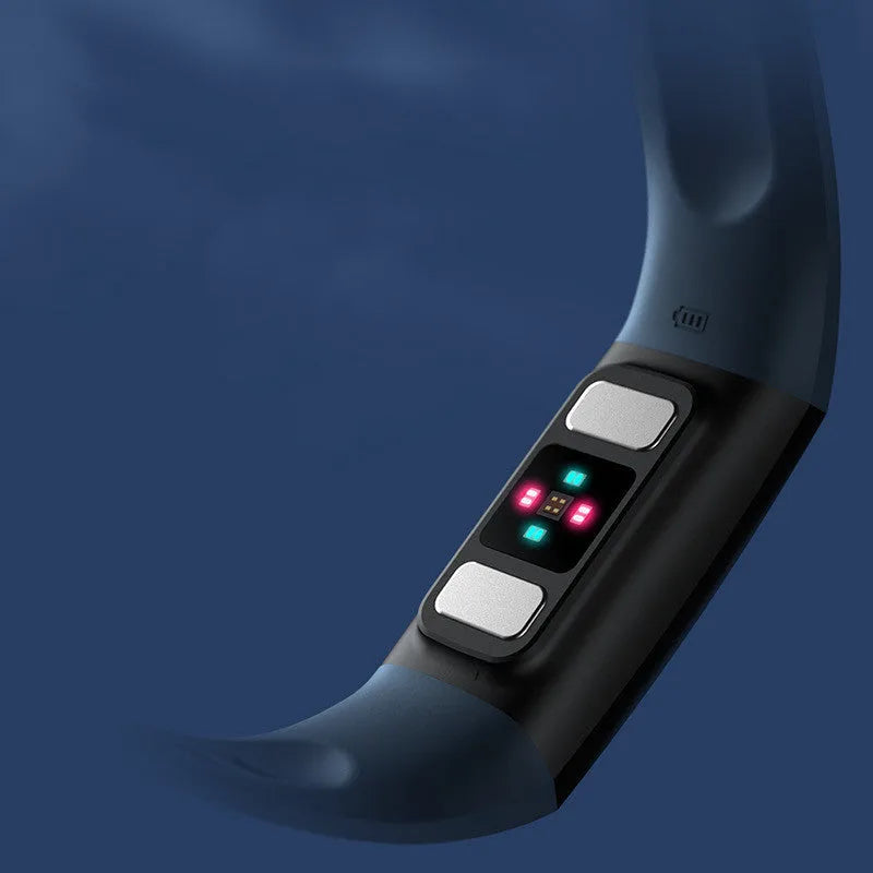 Y6 Black smart bracelet for blood pressure and ECG monitoring on a wrist, showing its 1.1-inch touch screen.