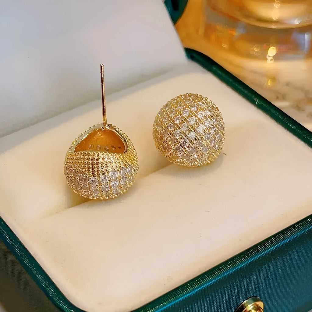 Women's geometric drop earrings with full diamond golden beans design in gold and white colour options