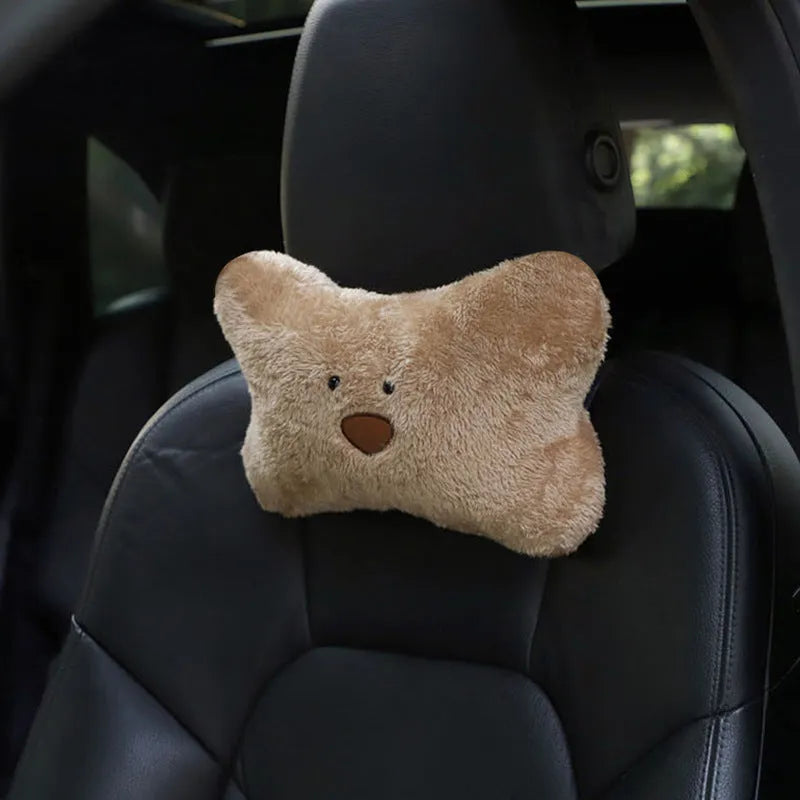 Plush cartoon little bear vehicle head restraint neck protector in arm white bear style for car seat