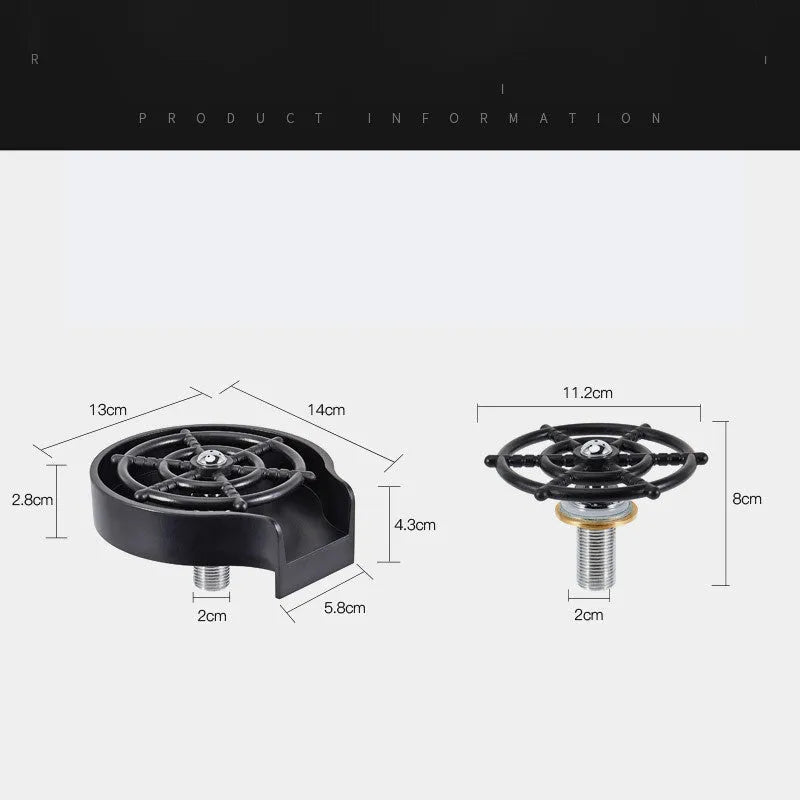Bar counter cup washer with high-pressure spray nozzle and five-hole head in black and white colour options