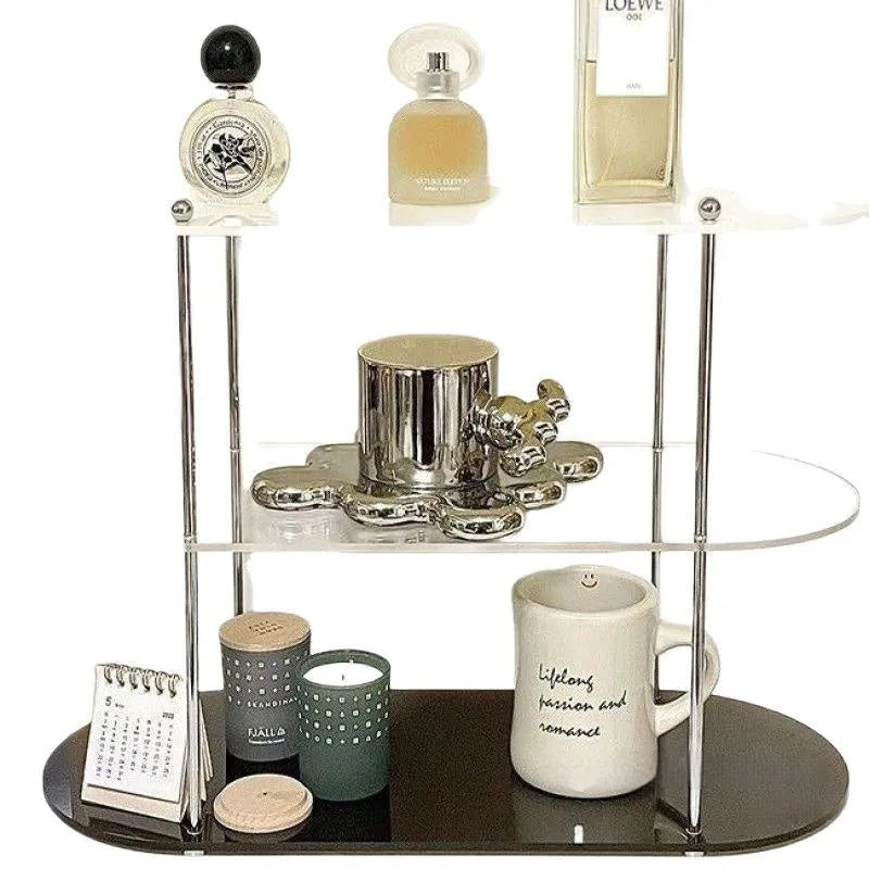Household acrylic cup holder storage rack with more than 8 layers in cream colour, plastic construction, 30x15x35cm size