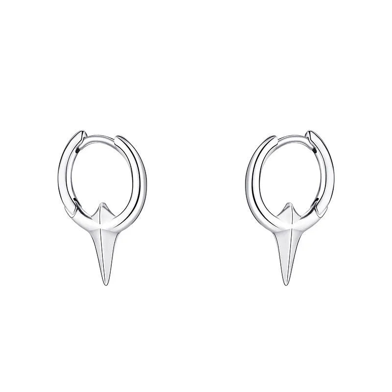 Geometric star shape ear clips with white gold electroplated finish, personality statement jewellery for women