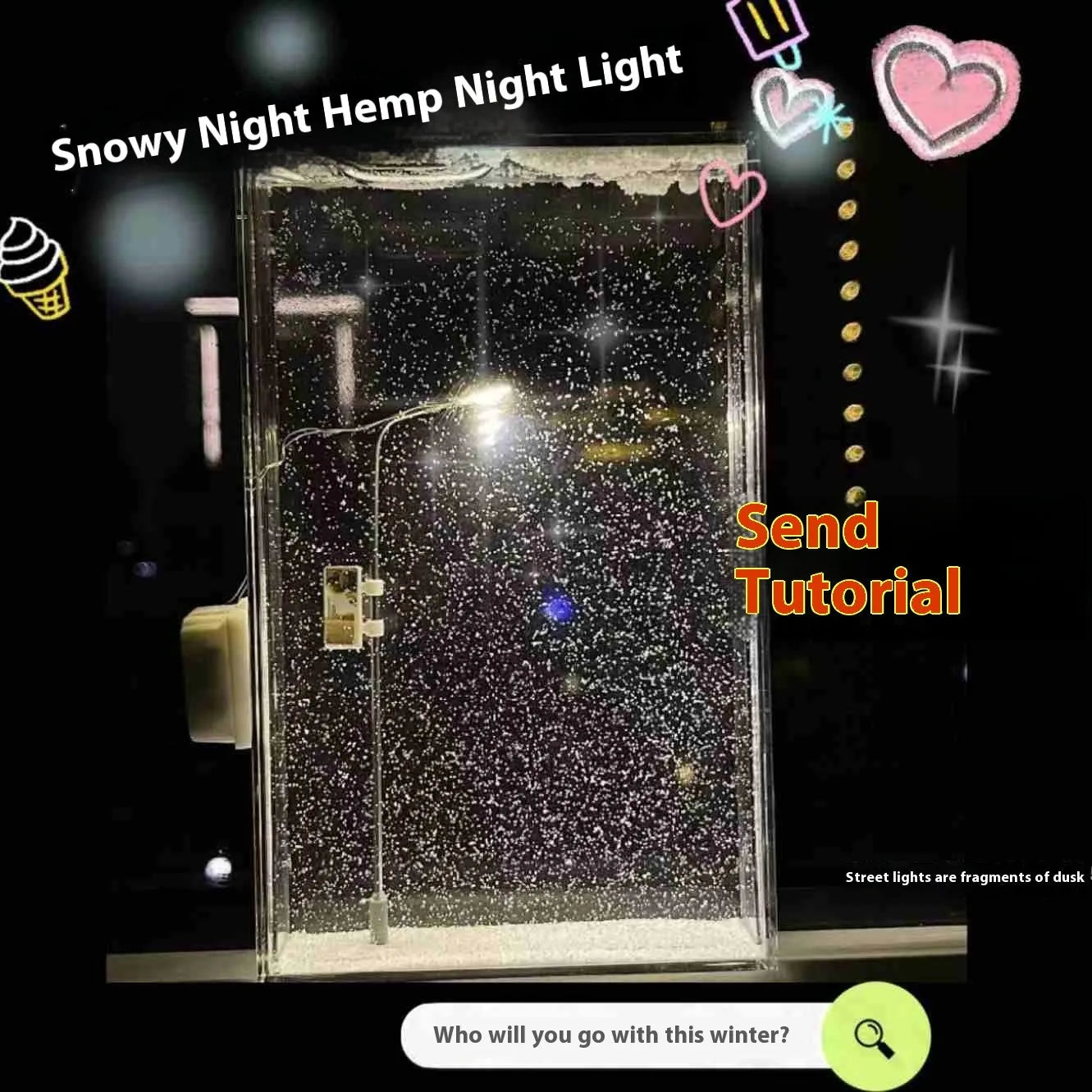 DIY magic snowy landscape night light kit with LED lights and snow effect for Christmas desktop decor.