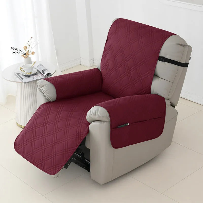 Quilted three-line Chivas massage chair sofa cover in peacock blue on a single seat