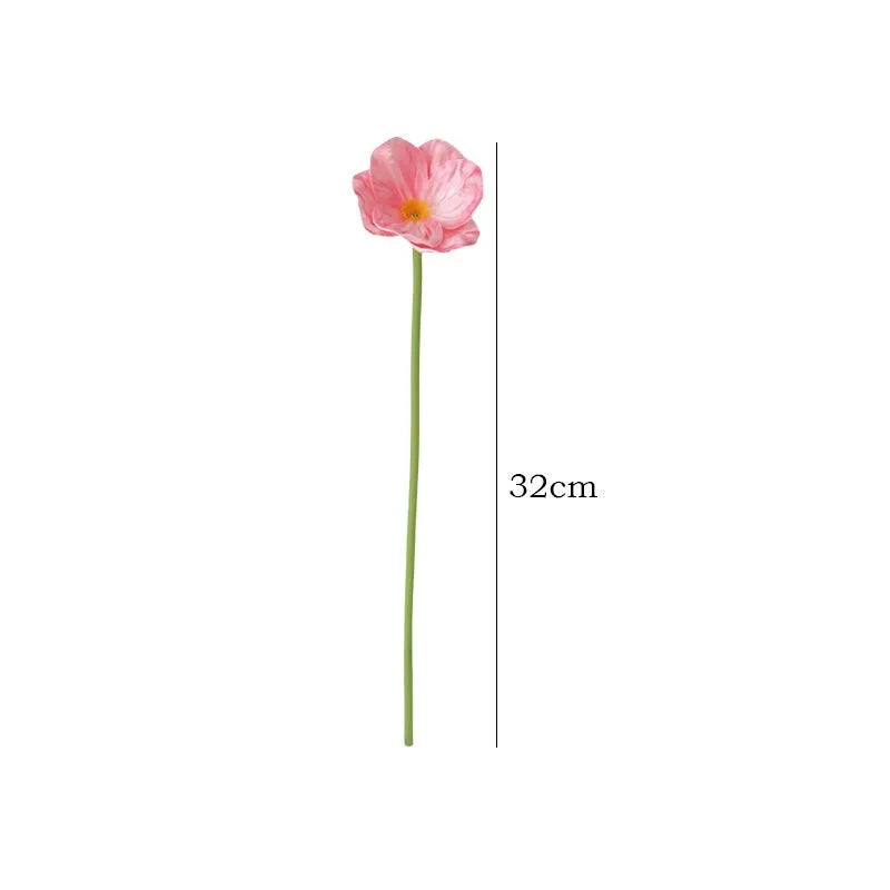Fifteen PU artificial poppy flowers in bright red, dark purple, deep pink, orange, white, and yellow for wedding and home decor
