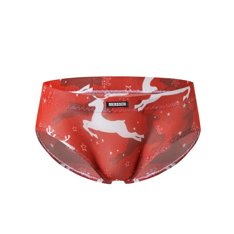 Men's low waist printed briefs in leopard print design made from soft knitted polyester fabric.