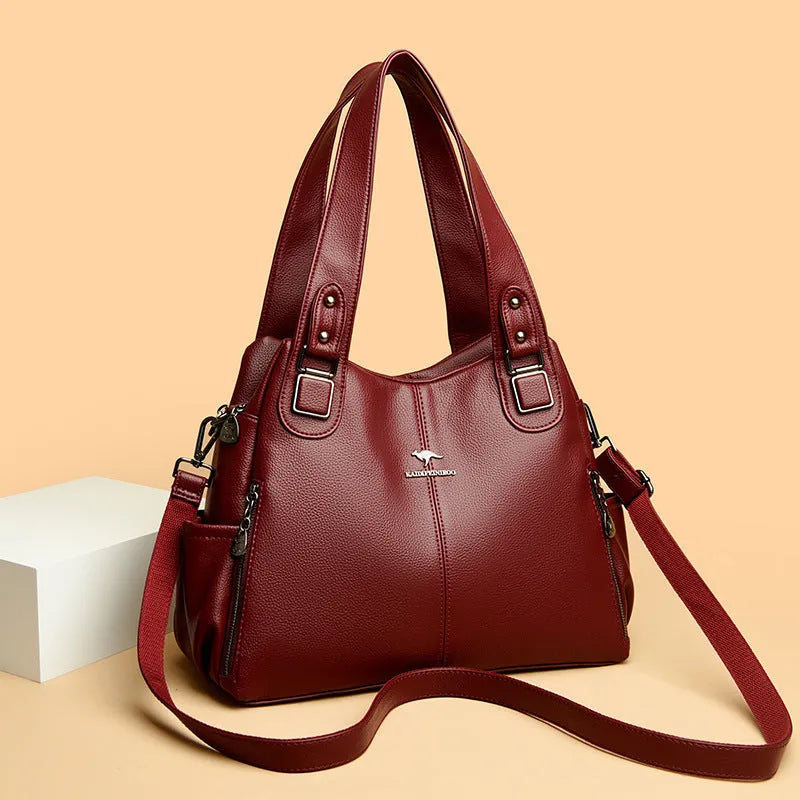 Women's PU crossbody shoulder bag, horizontal square, soft, large capacity, zip pocket, six colours