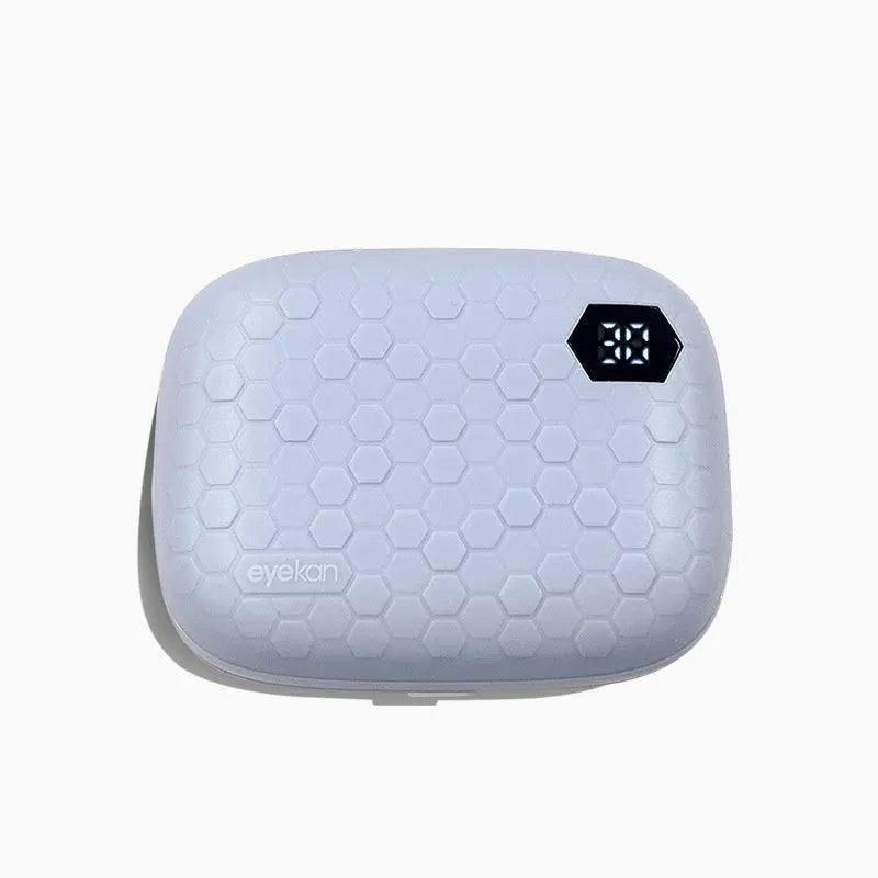 Automatic electric ultrasonic cleaning machine for invisible glasses in blue, pink, or pearl white.