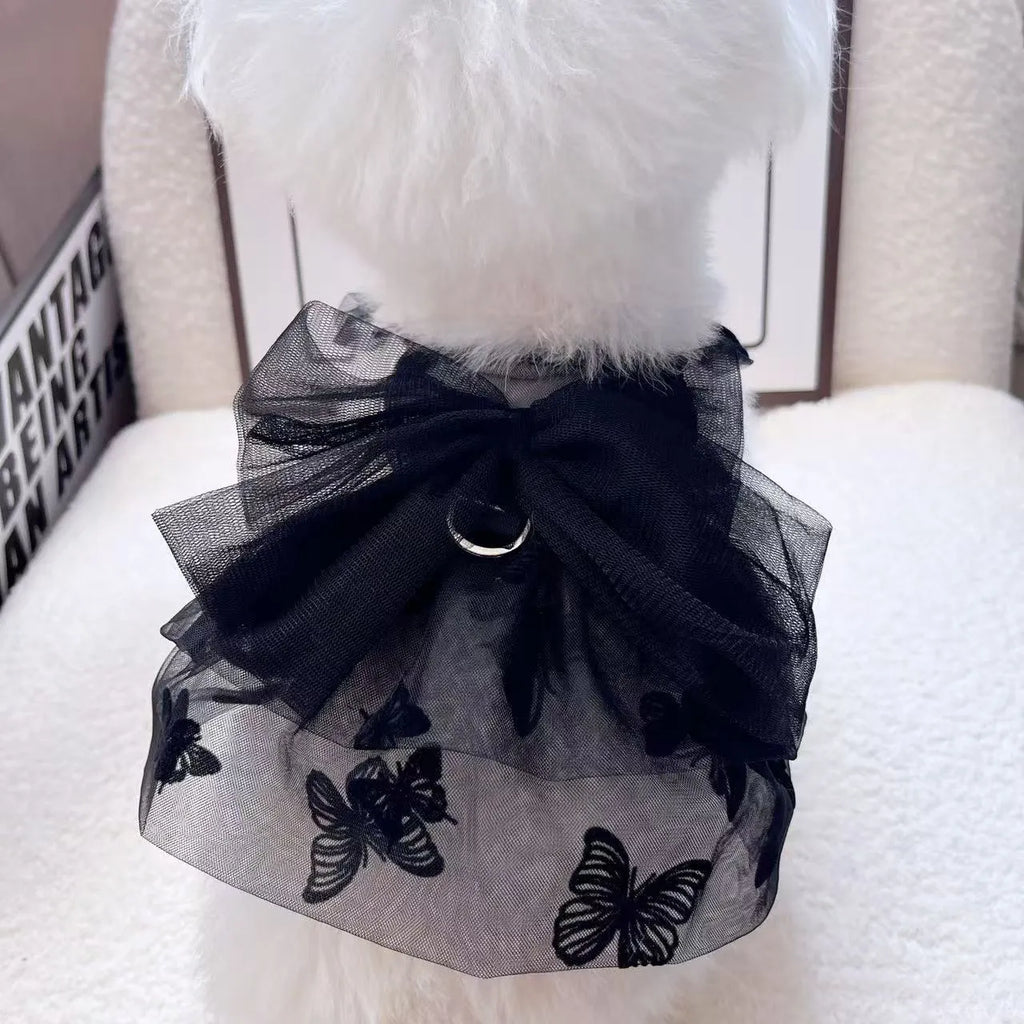 Black gauze princess tulle skirt for a small dog or cat on a mannequin.
